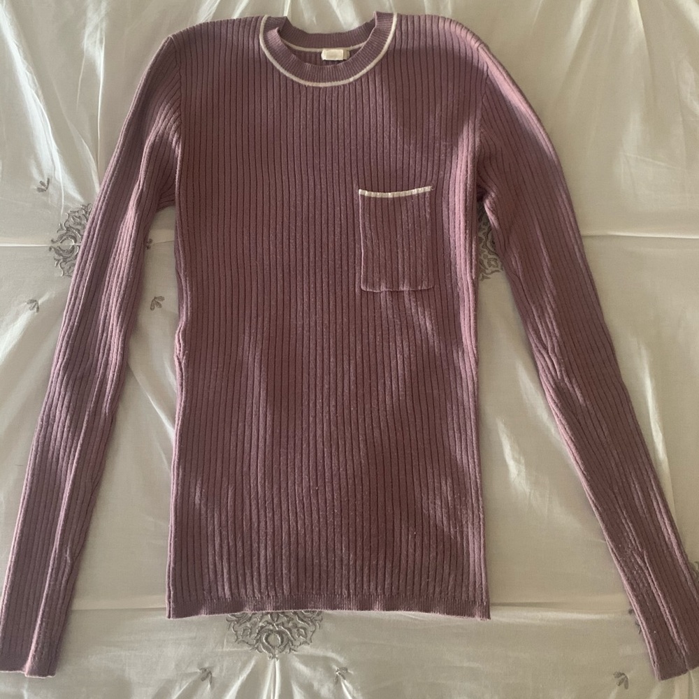mauve, ribbed, long sleeve top